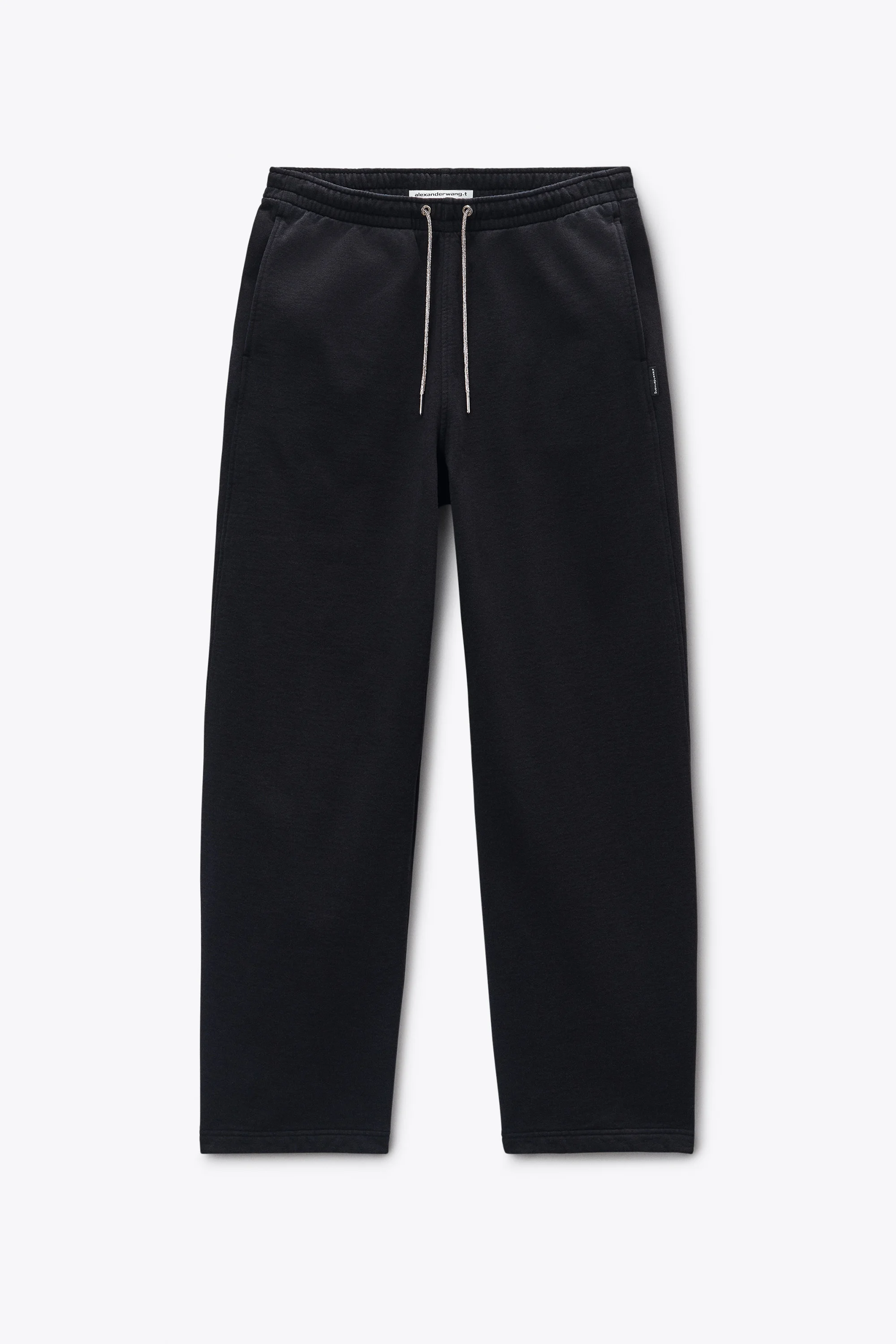 Black Cotton Terry Sweatpant with Crystal Hotfix Drawcord - 1
