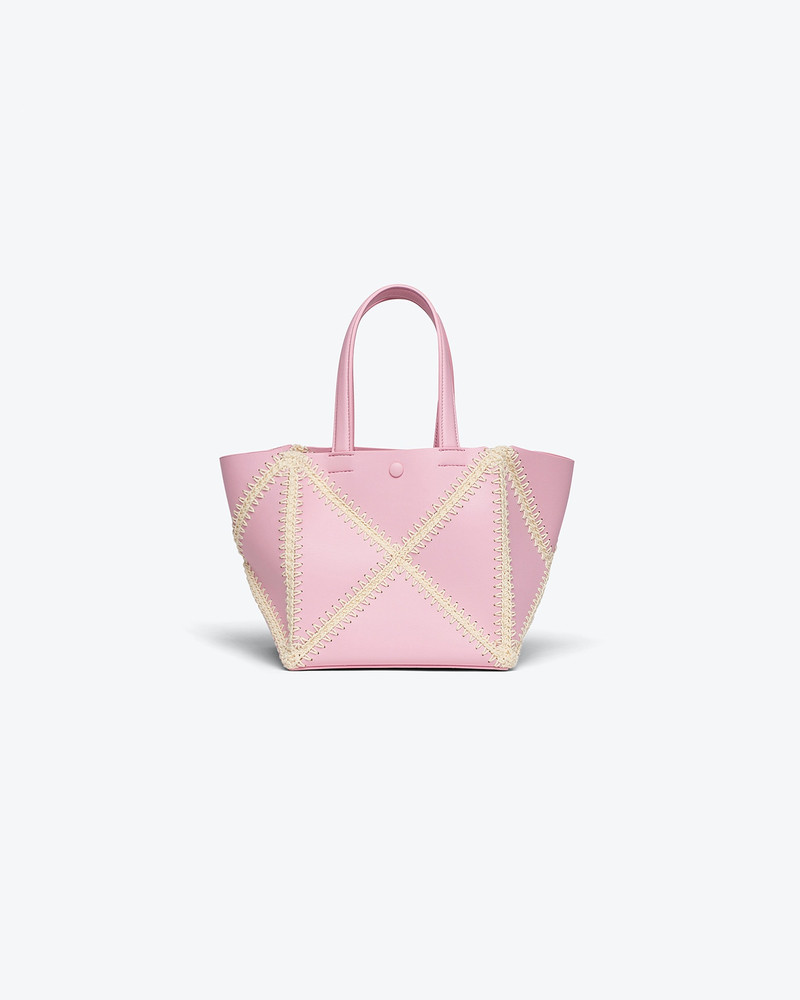 THE ORIGAMI MINI - Alt-nappa patchwork tote - Pink/creme 3