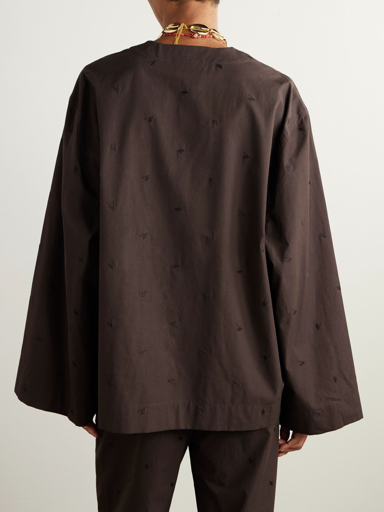 Embroidered cotton-blend poplin blouse Brown - 4