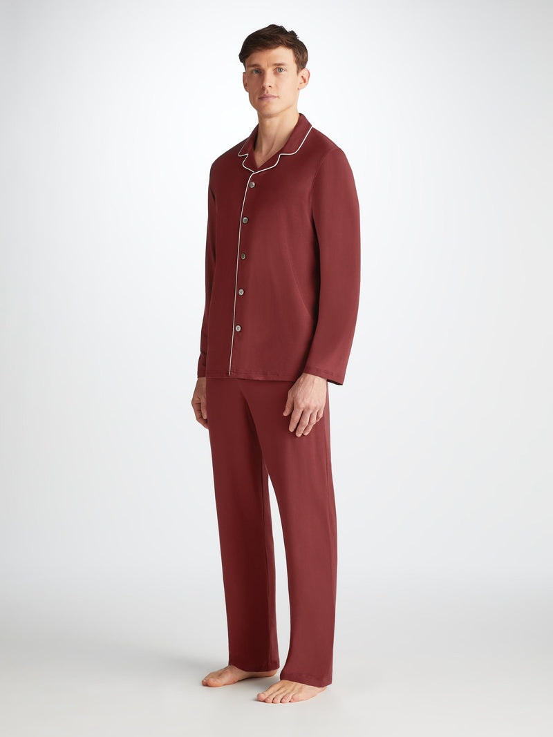 Derek Rose Men's Pajamas Basel Micro Modal Stretch Burgundy outlook