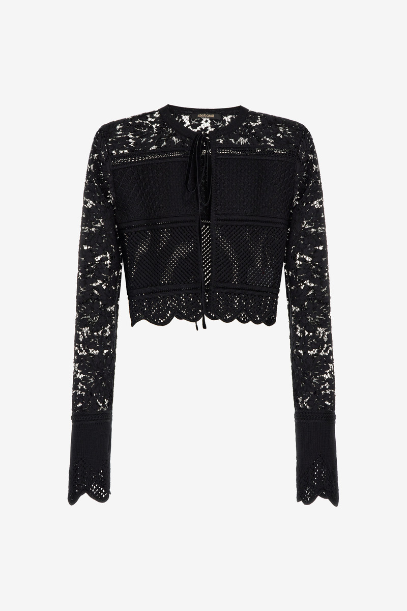 Black Lace Cardigan Tie Front 1