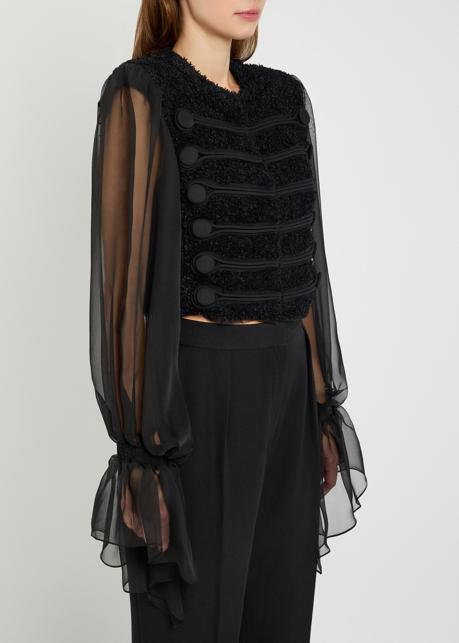Balmain Frayed Tweed and Silk-organza top - 2
