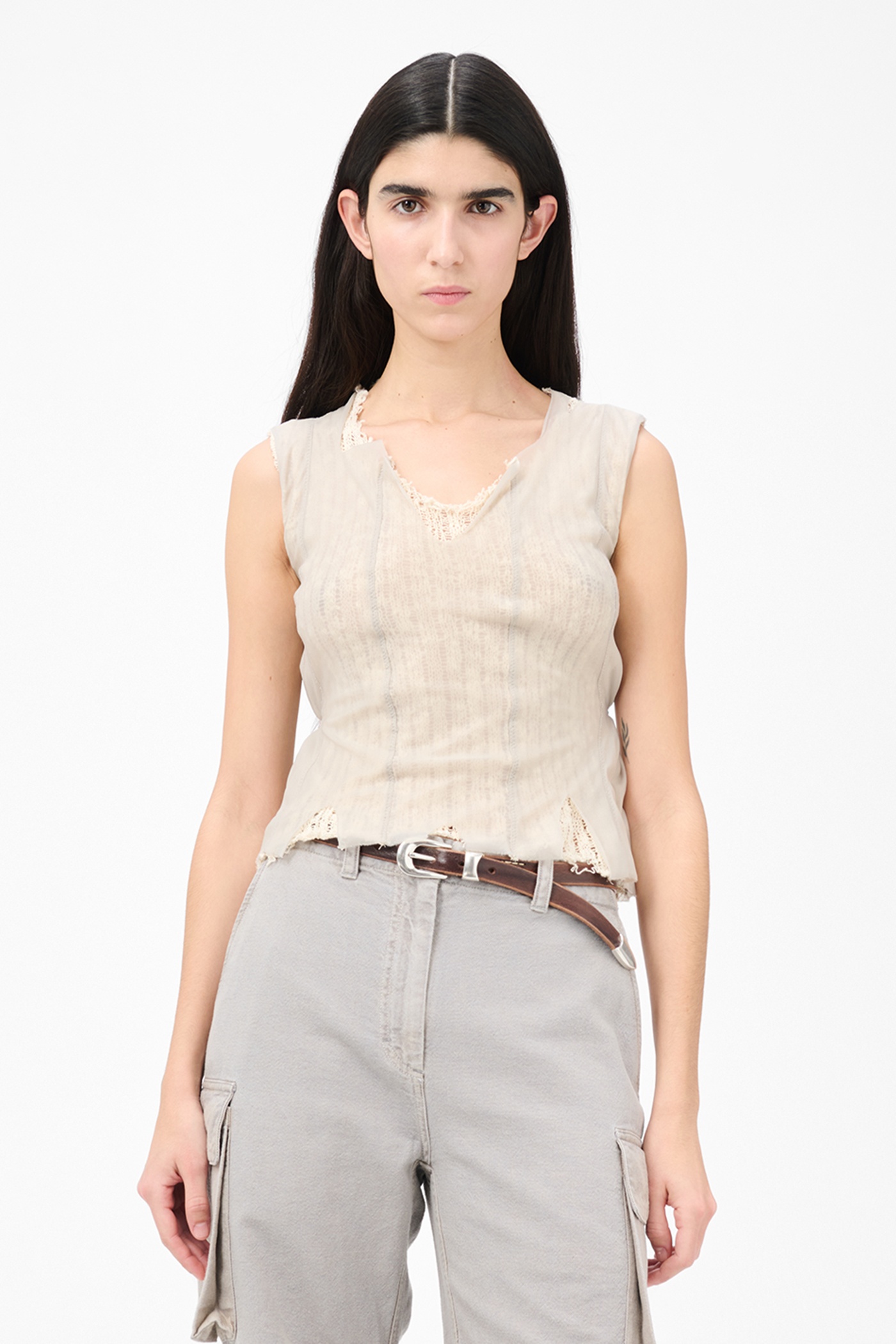 Ragged Vest Taupe Nylon Mesh - 3