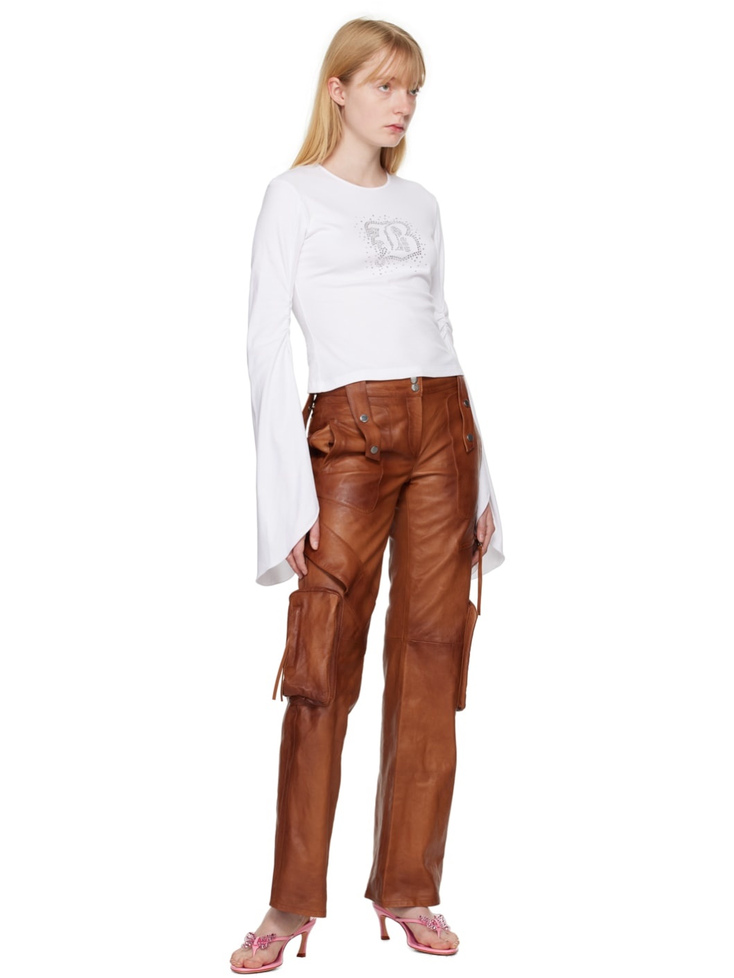 White Crystal-Cut Long Sleeve T-Shirt - 4