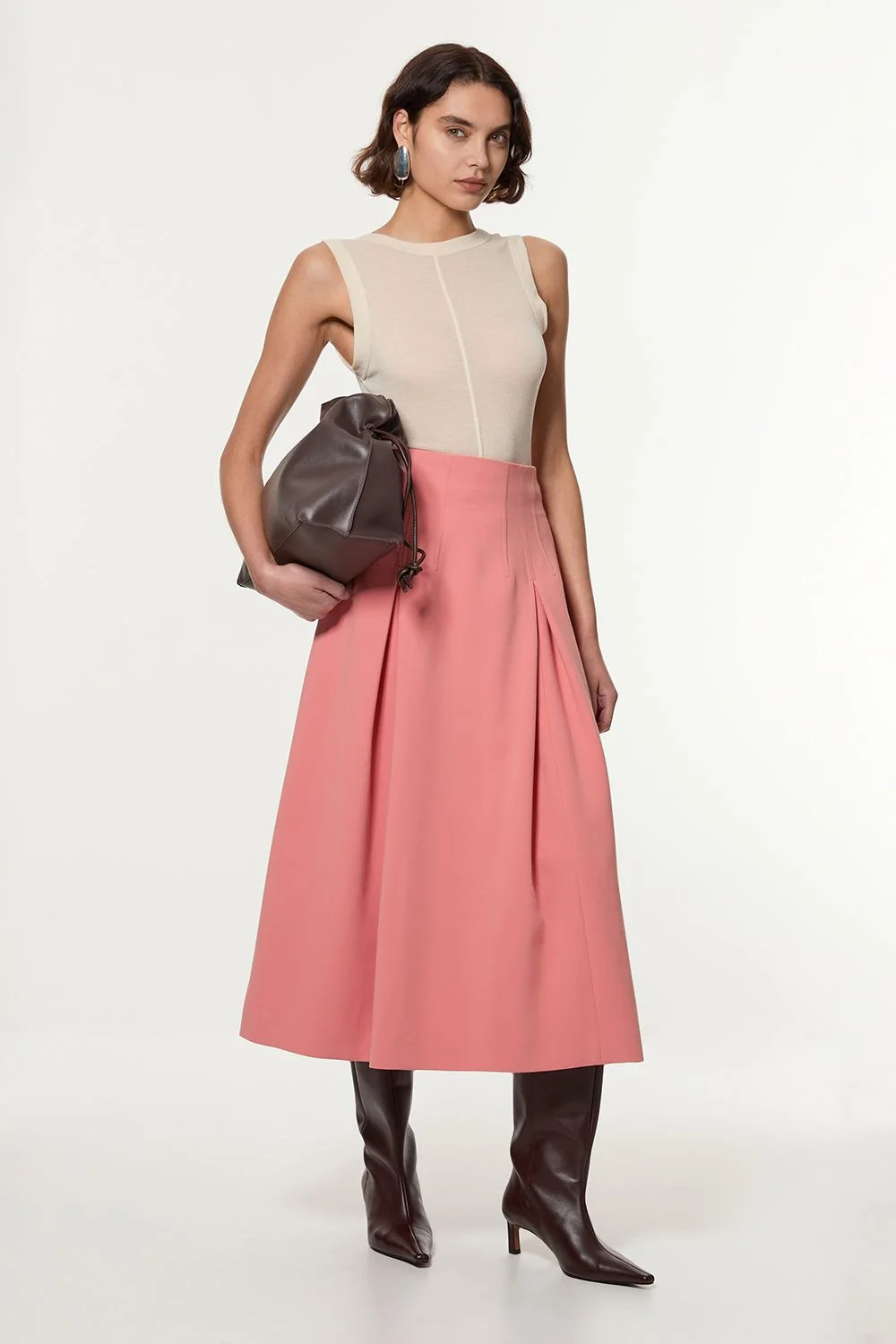 Compact Stretch Tailored Seam Detail Prom Full Skirt - 1