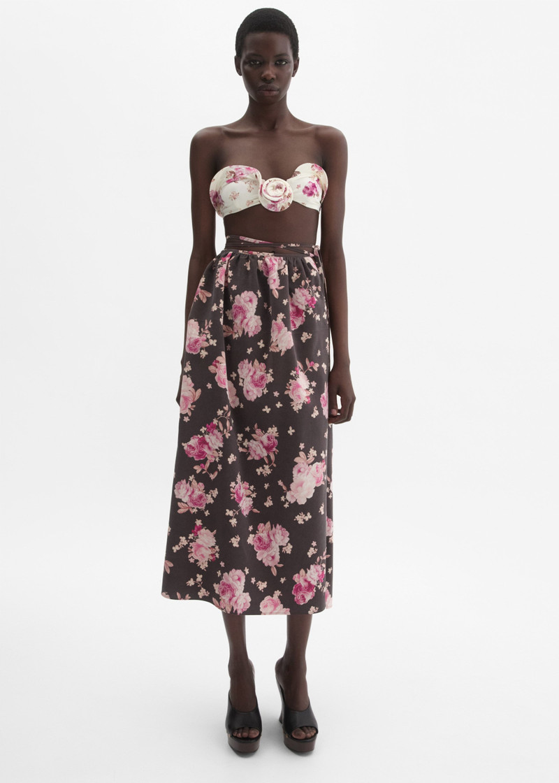 MAGDA BUTRYM Floral silk wrap skirt in brown outlook