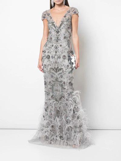 Marchesa feather fringe gown outlook