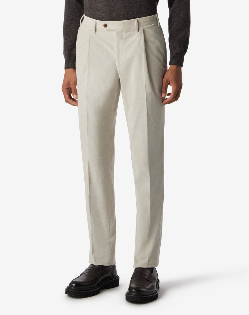 CORNELIANI White ribbed velvet 1 pleated trousers outlook
