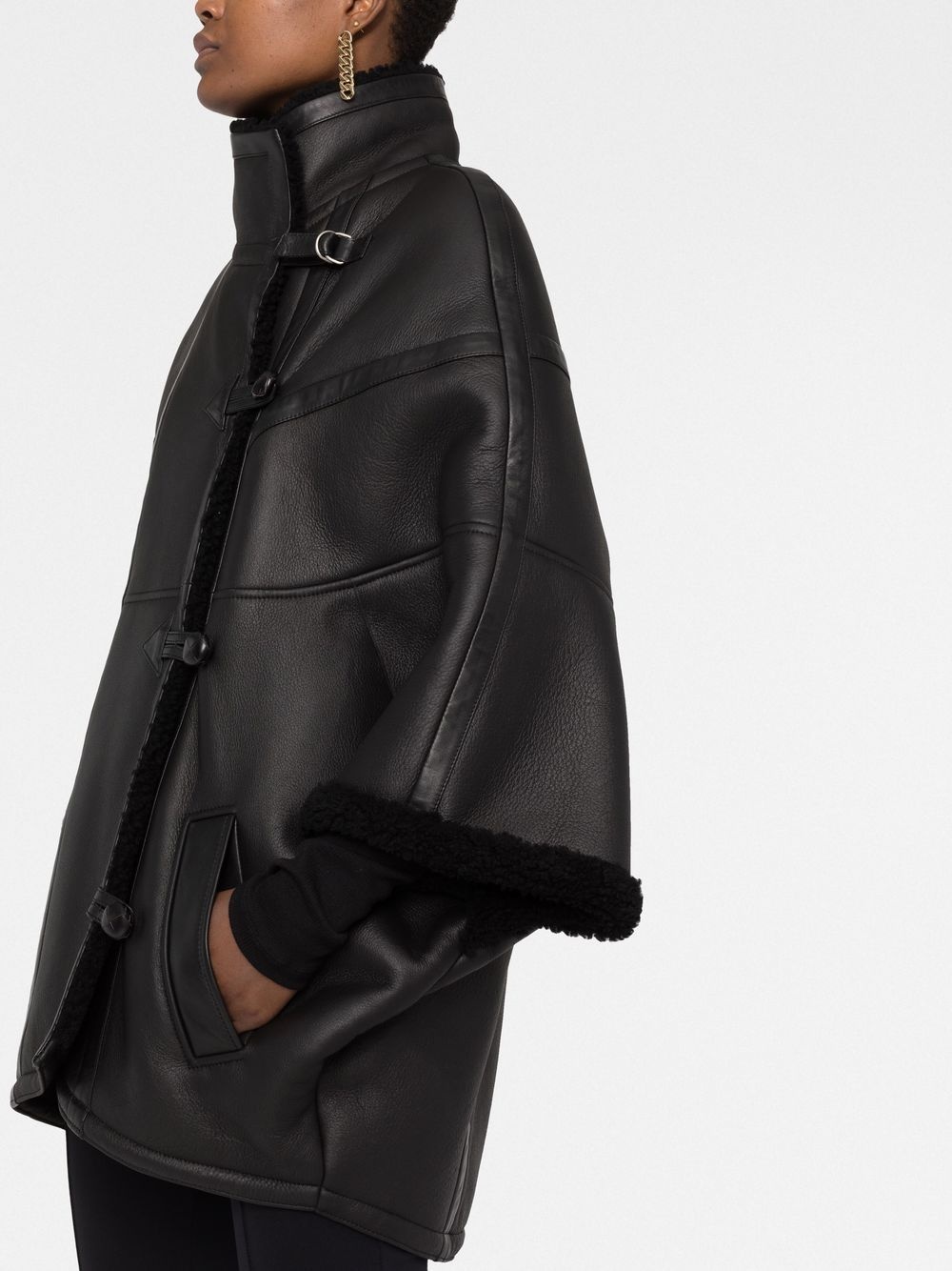 funnel-neck lambskin coat - 3