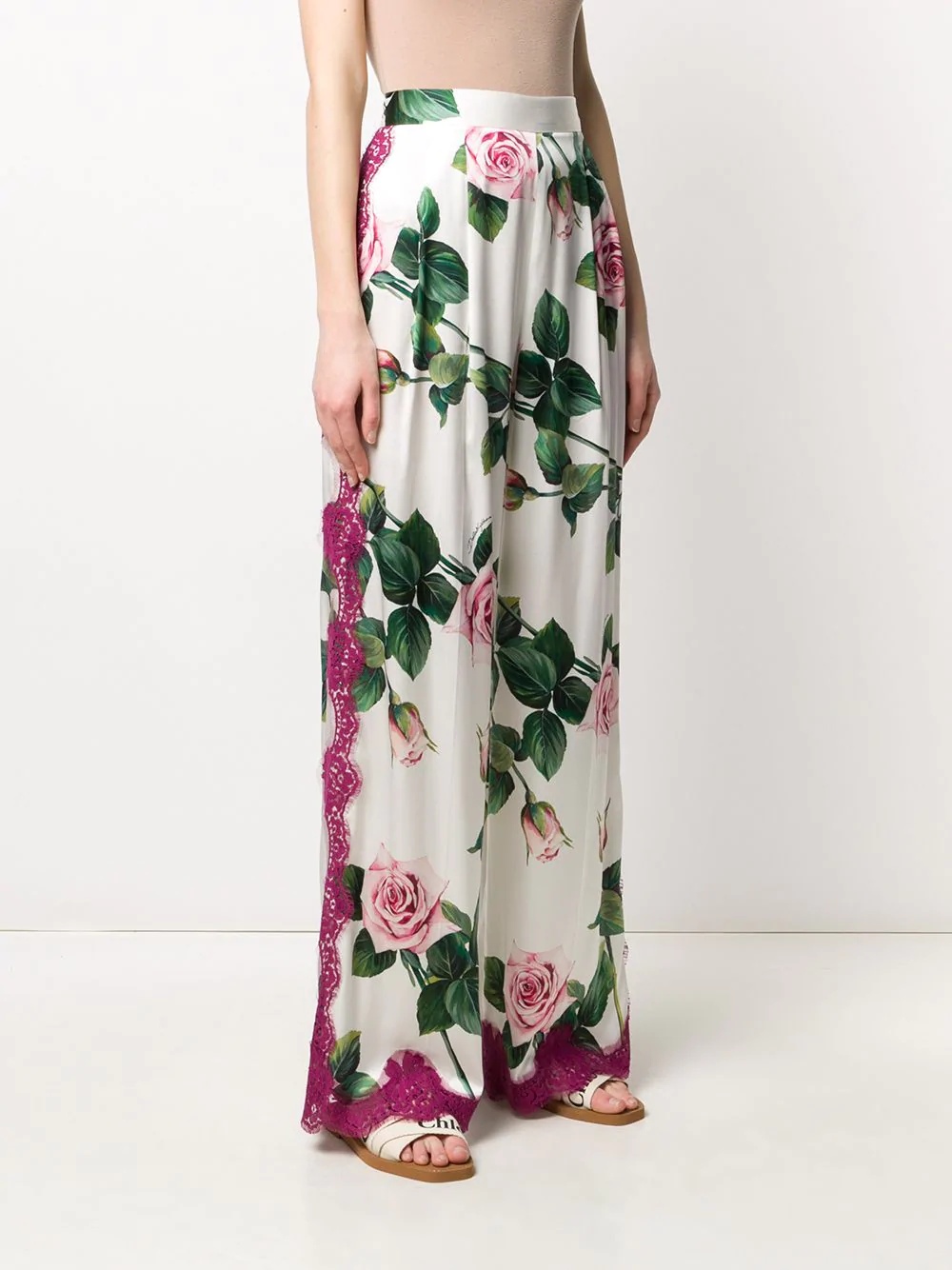 tropical rose print wide-leg trousers - 3