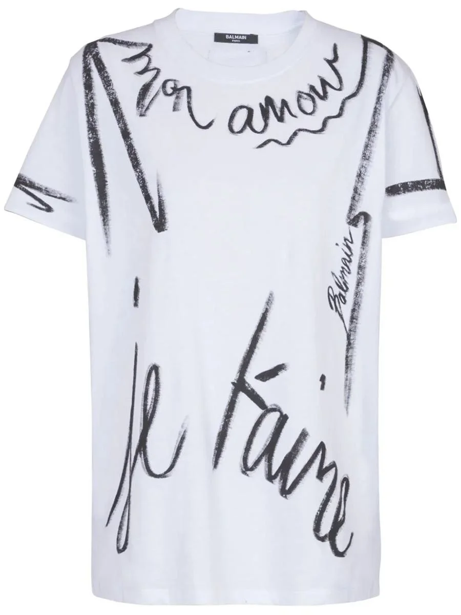 Balmain Sl Writing Printed T-Shirt Clothing - 1