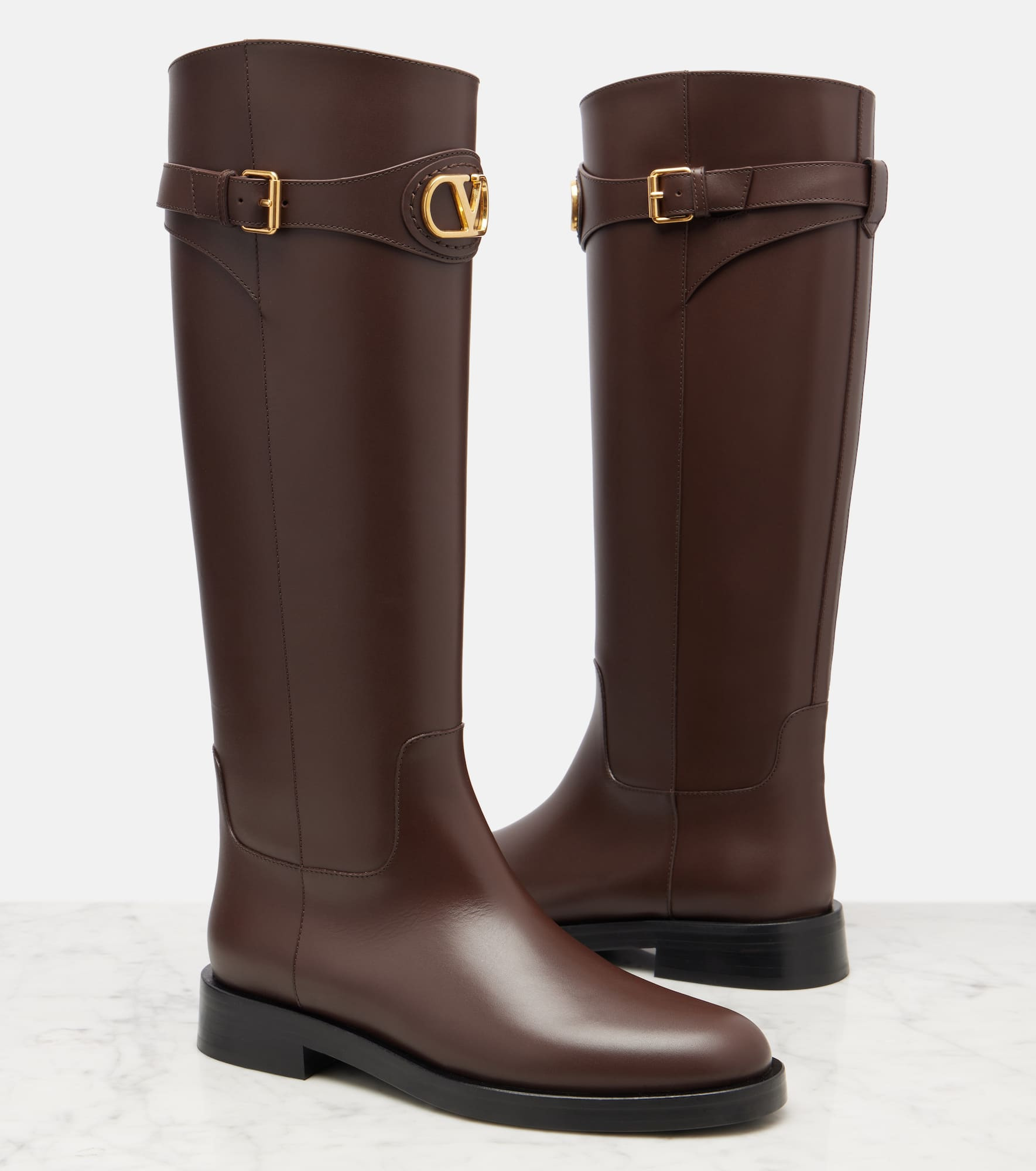 VLogo leather knee-high boots - 5