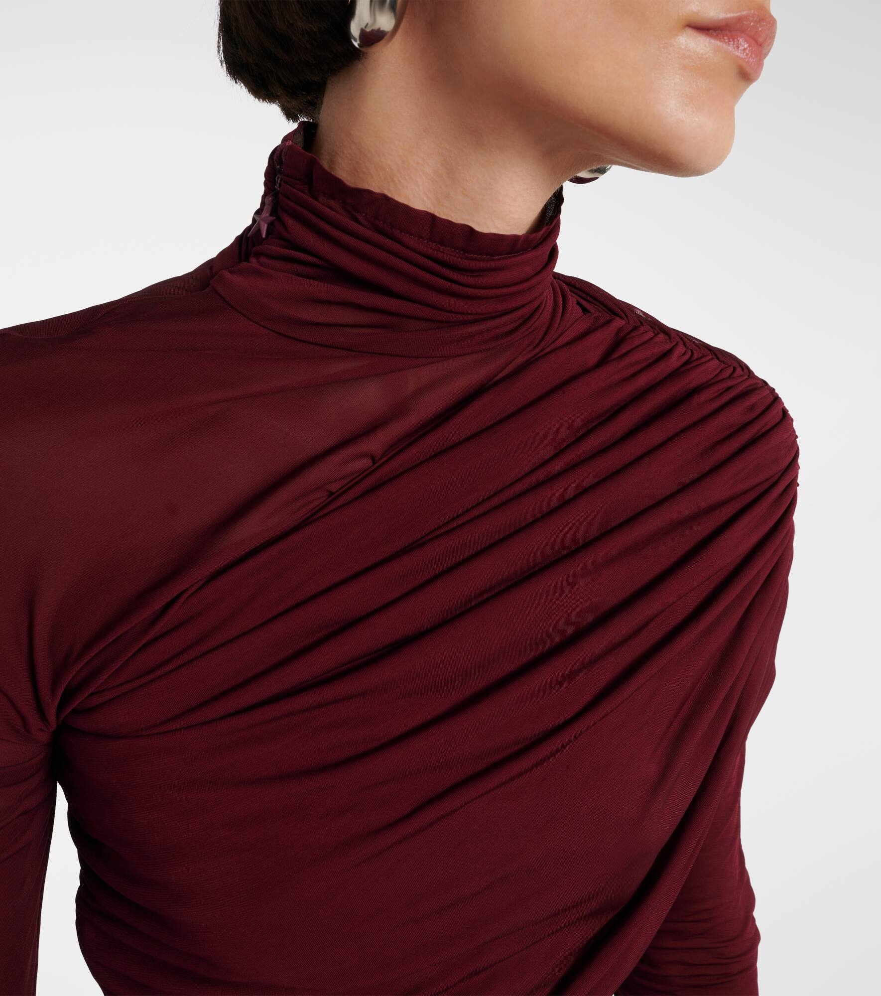 Sheer ruched midi dress - 4