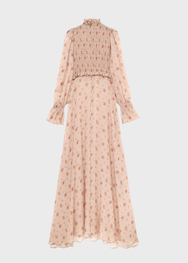 LONG DRESS IN SILK GEORGETTE WITH BOUQUET PRINT 1