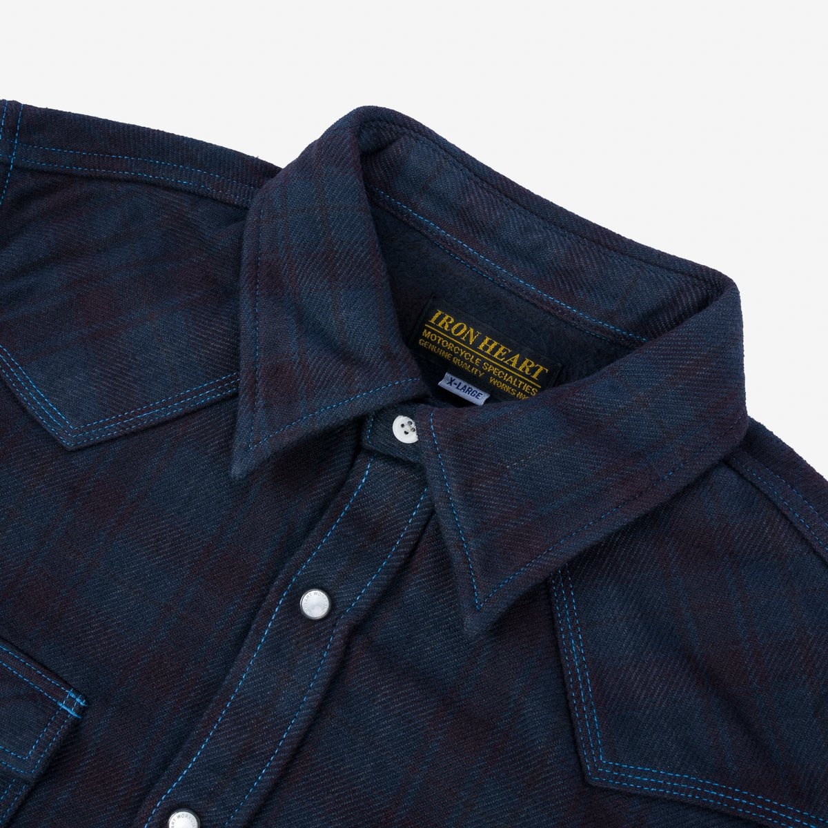 IHSH-333-OD Ultra Heavy Flannel Blanket Check Western Shirt - Sax Blue Overdyed Black - 5
