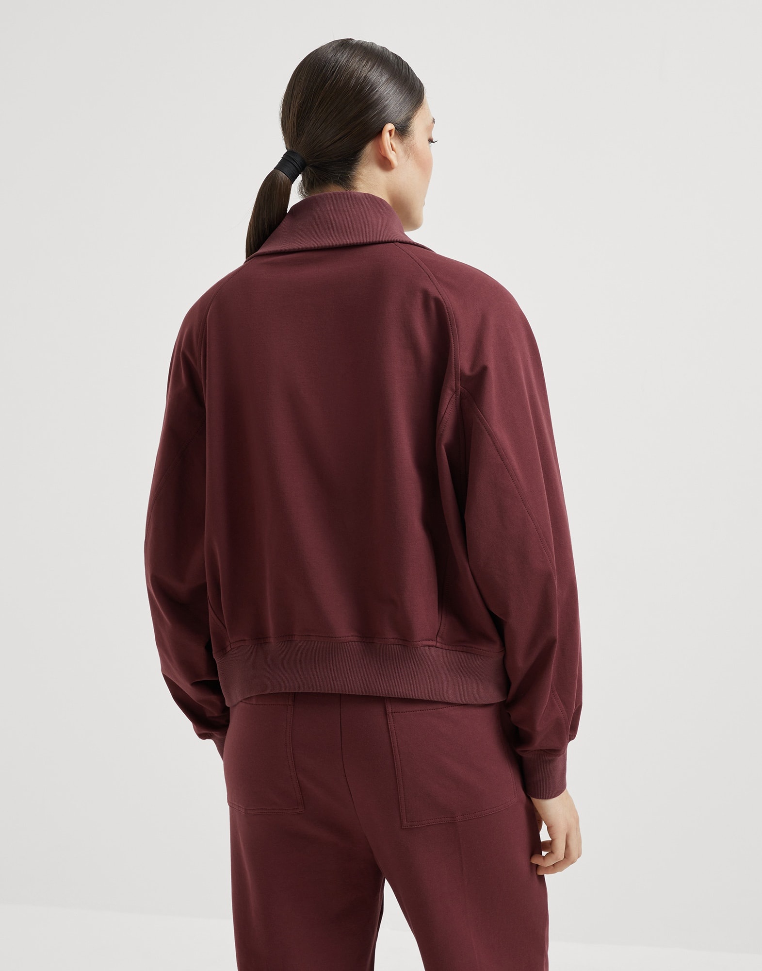 Stretch cotton lightweight French terry sweatshirt with zip and shiny flap detail - 2