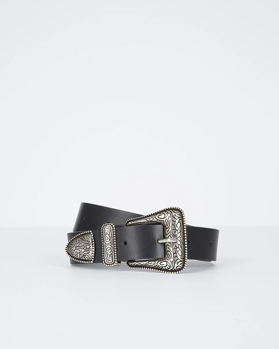 WIDE BLACK LEATHER BELT - 1