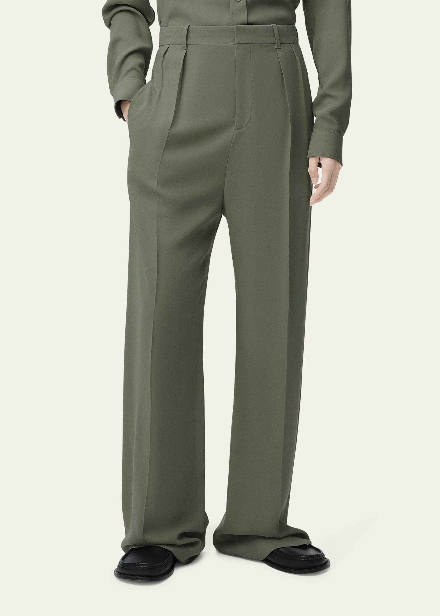 Men's Sage Viscose Blend Cady Pleated Trousers - 3
