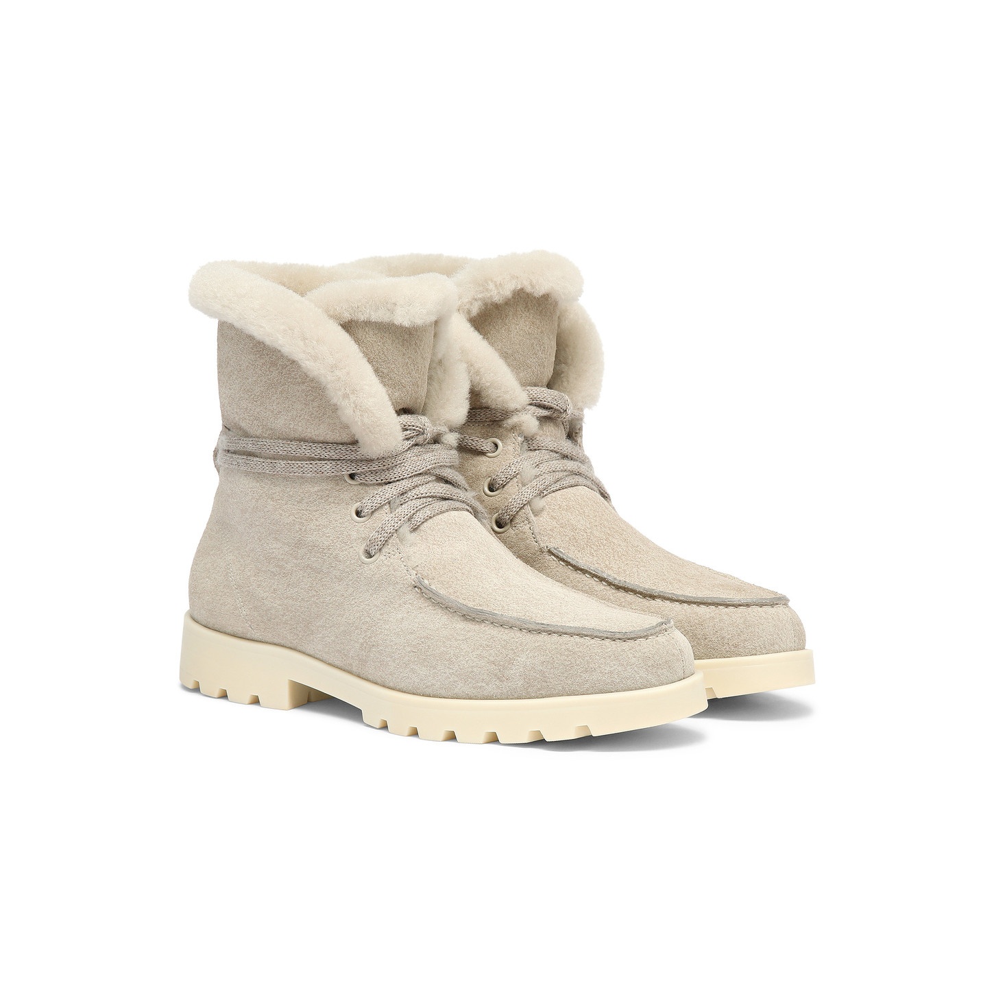 Women's beige suede ankle boot with fur - 3