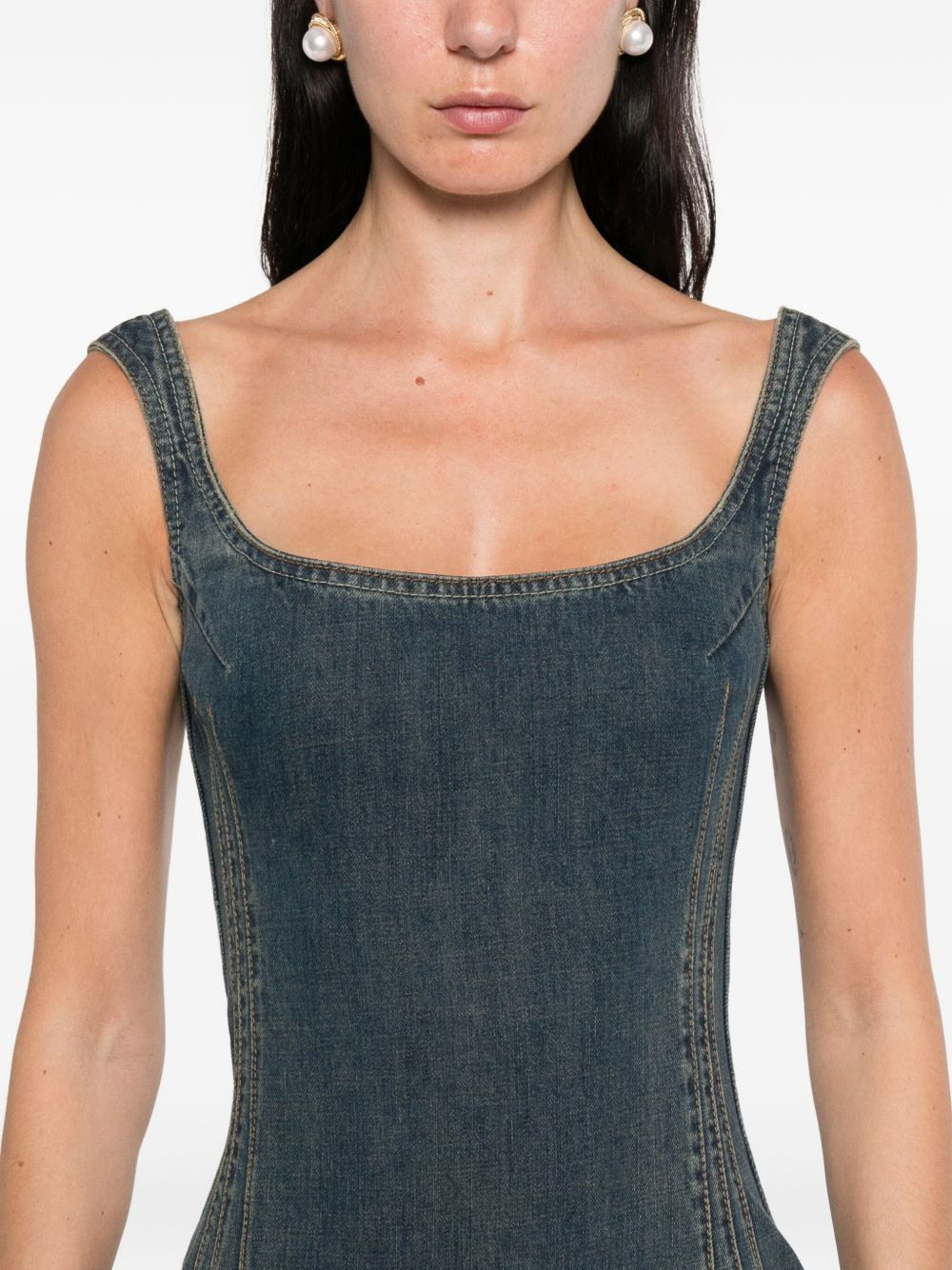 square-neck denim dress - 5