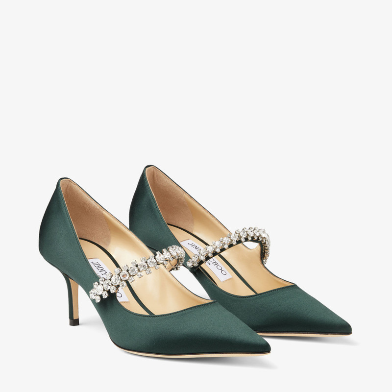 Bing Pump 65 Dark Green Satin Pumps with Swarovski Crystals 2