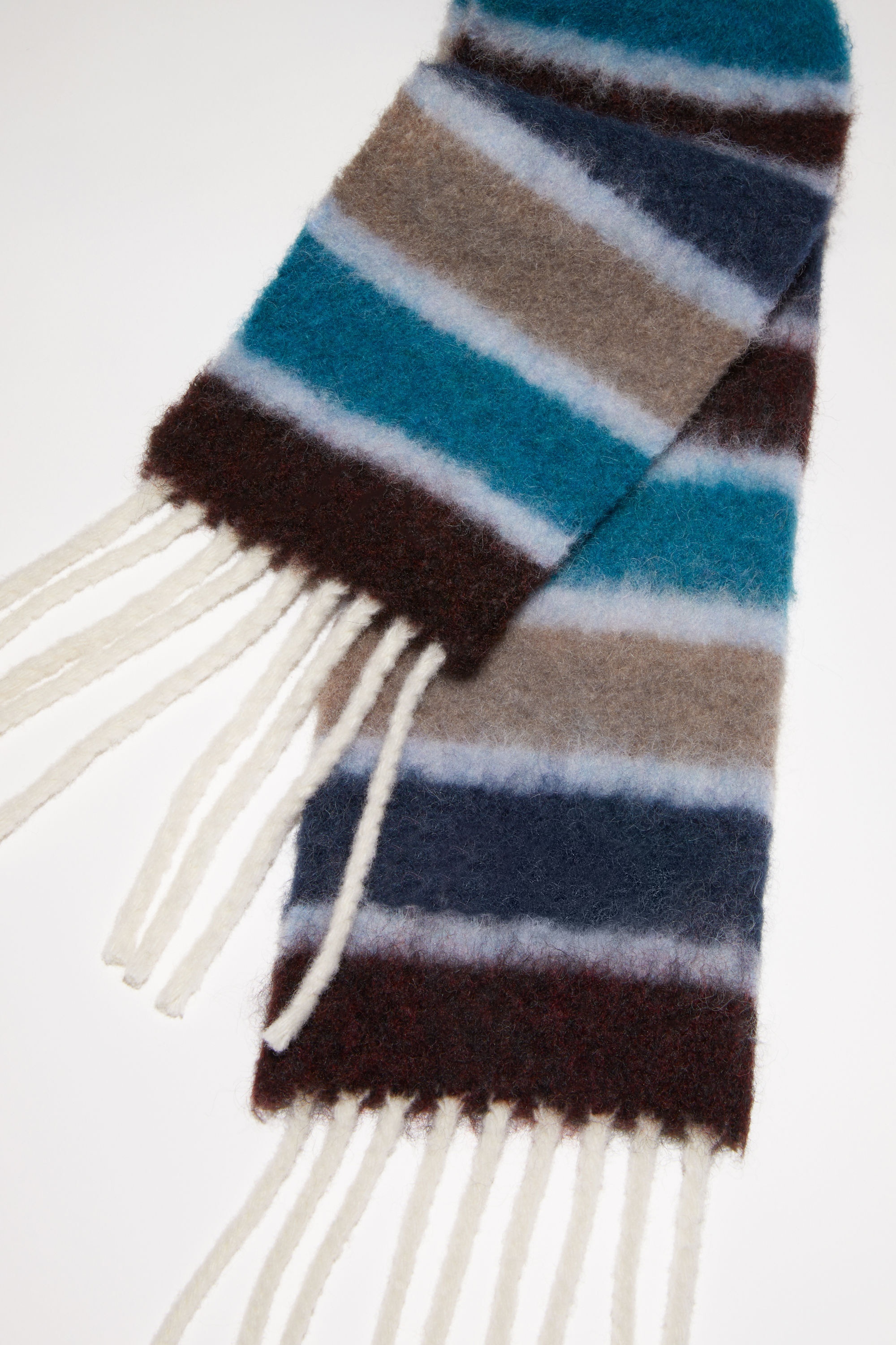 Wool-blend stripe long slim scarf - Blue/brown - 4