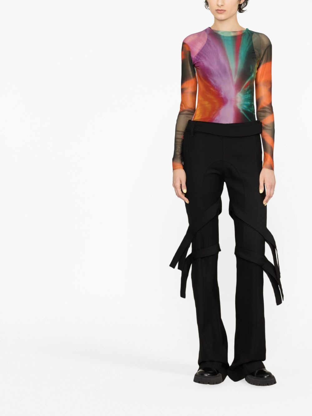 strap-detail flared trousers - 3
