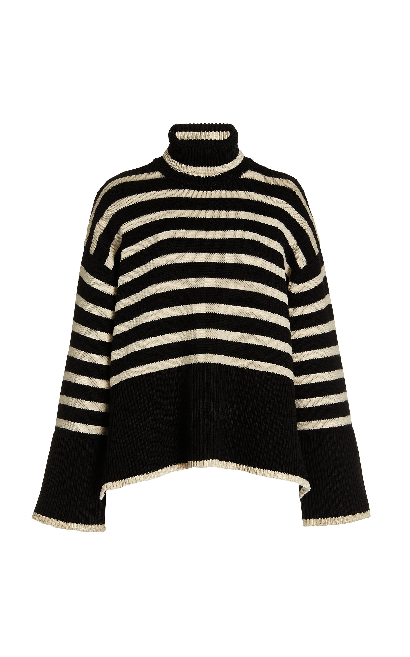 Striped Wool-Cotton Turtleneck Sweater black - 1