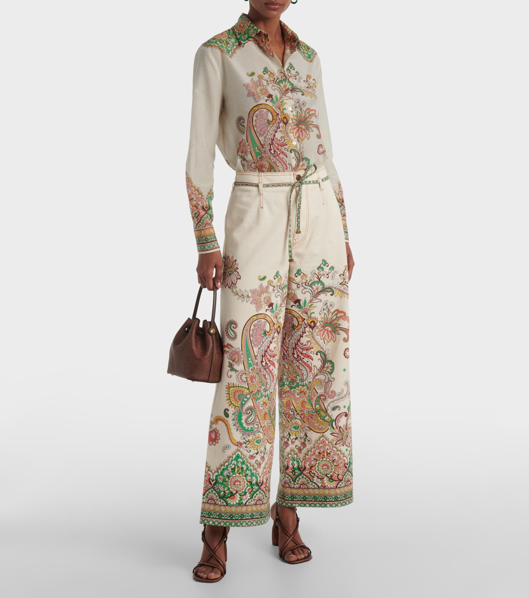 Printed cotton-blend wide-leg pants - 2
