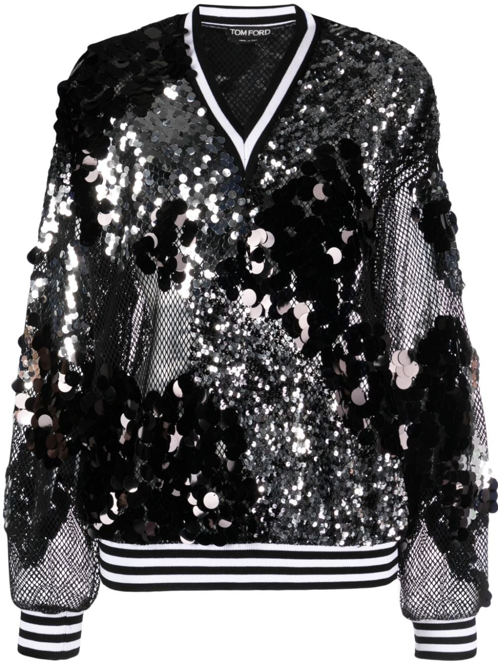 sequin-embellished mesh-detail sweatshirt - 1