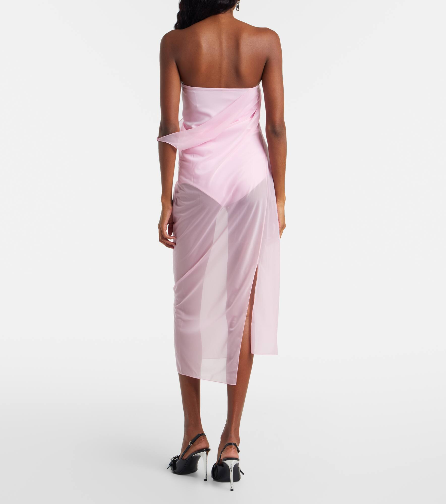 Draped sheer jersey crêpe midi dress - 3