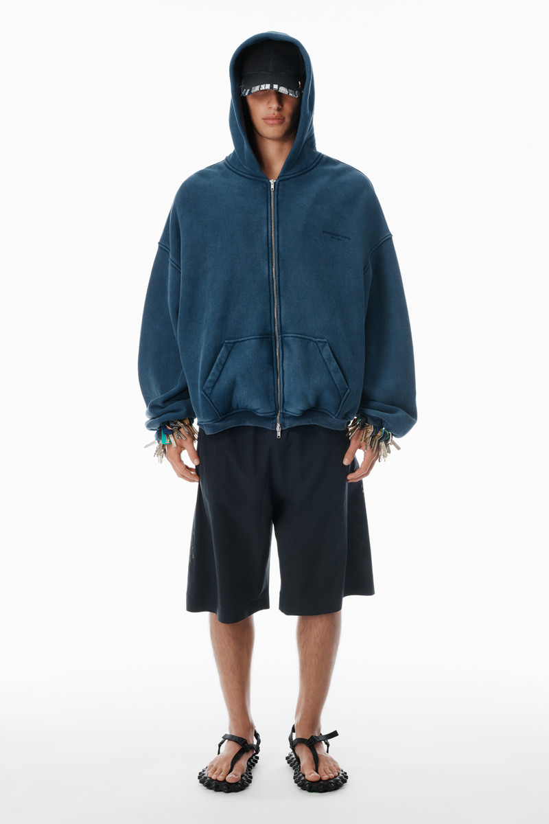 Alexander Wang Navy Cotton Logo Zip-Up Hoodie outlook