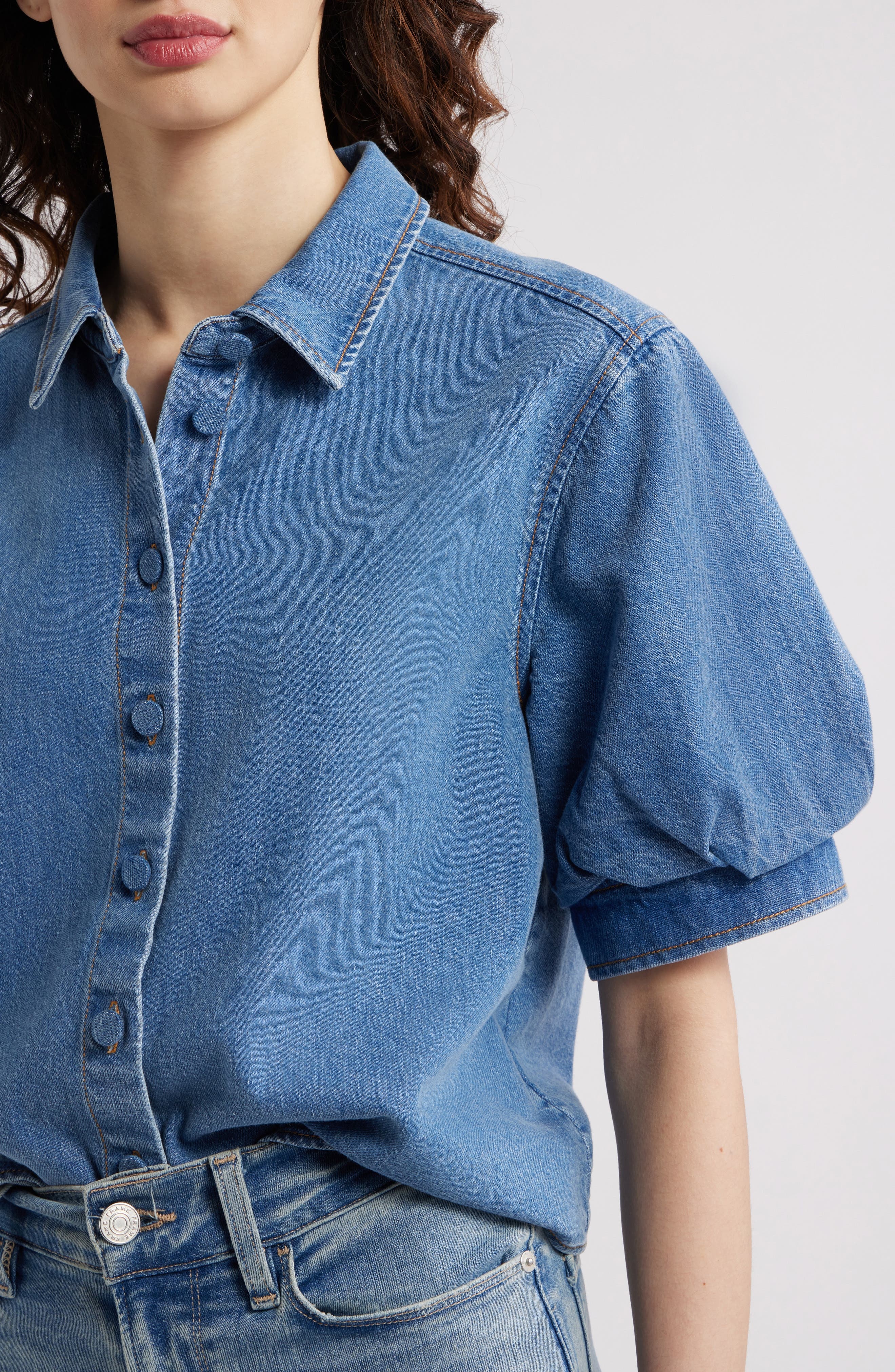 FRAME The Billow Sleeve Denim Shirt in Subtle at Nordstrom - 4