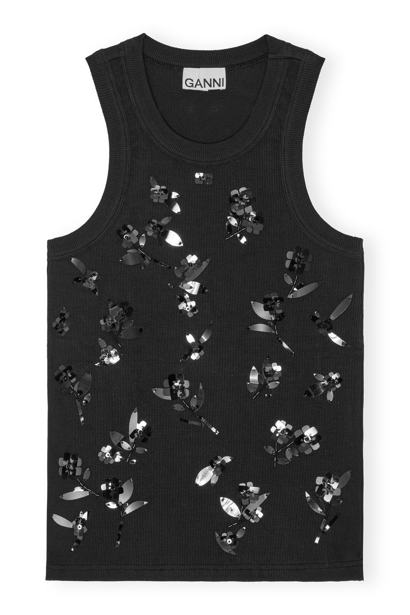 BLACK RIB JERSEY EMBELLISHED TANK TOP - 6