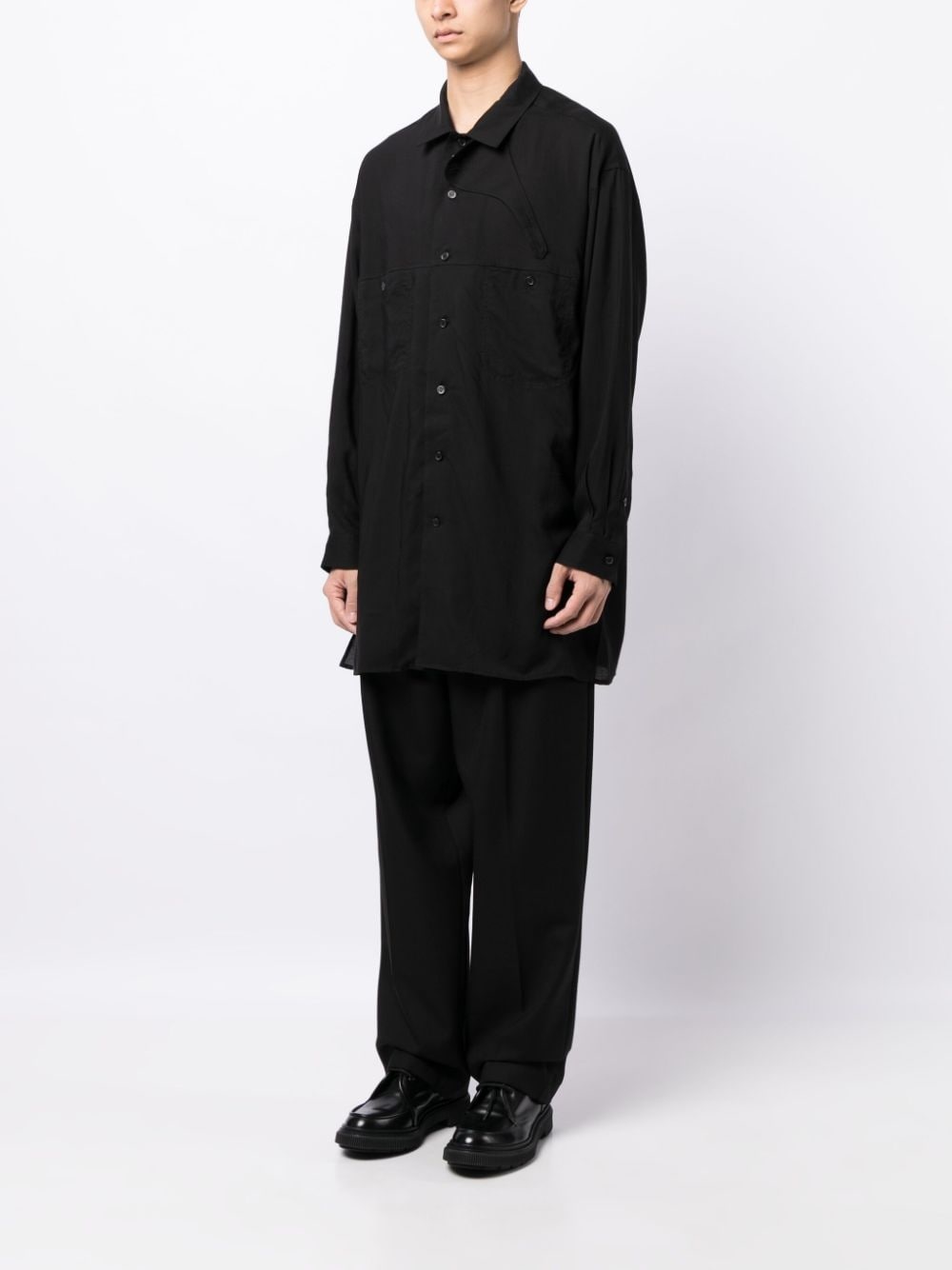 notched-collar button-up shirt - 3