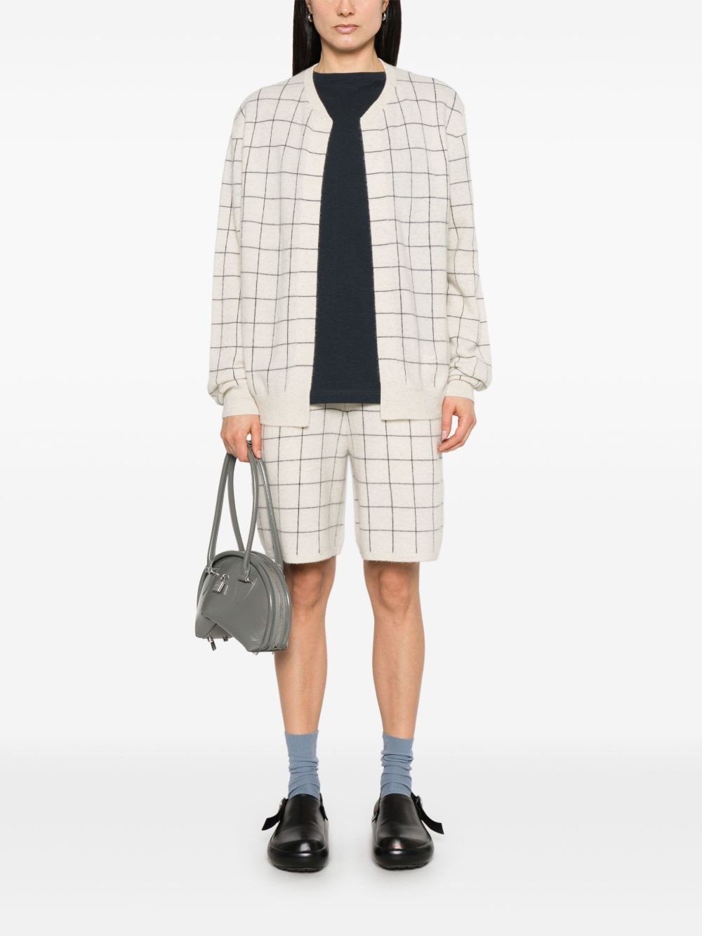 windowpane-pattern cardigan - 2