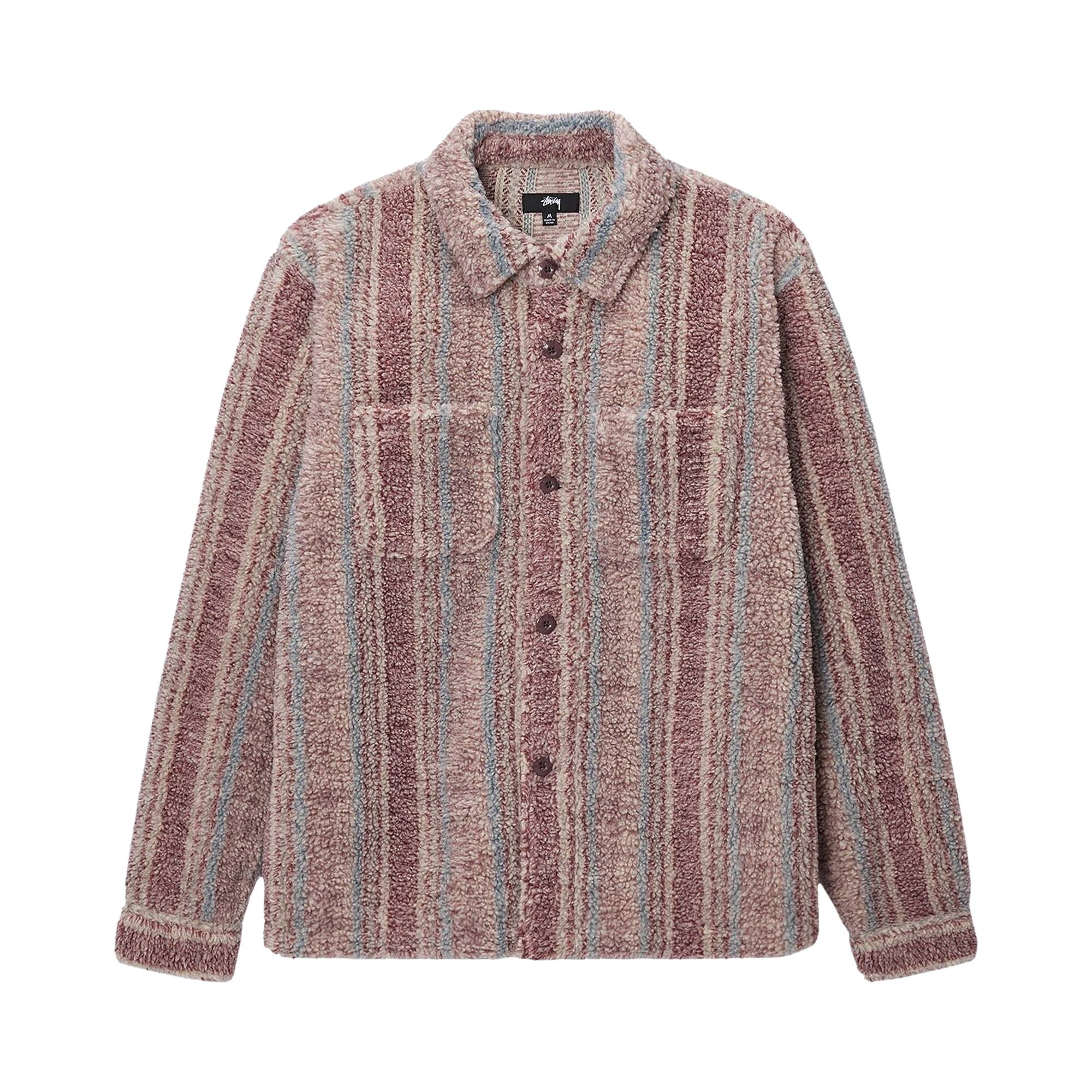 Stussy Stripe Sherpa Shirt 'Berry' - 1