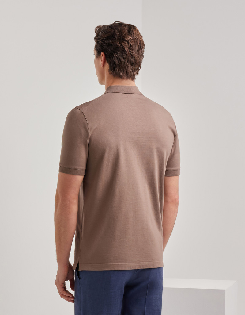 TAUPE COTTON POLO SHIRT WITH CONTRASTING PIPING ON THE BUTTON PLACKET 3