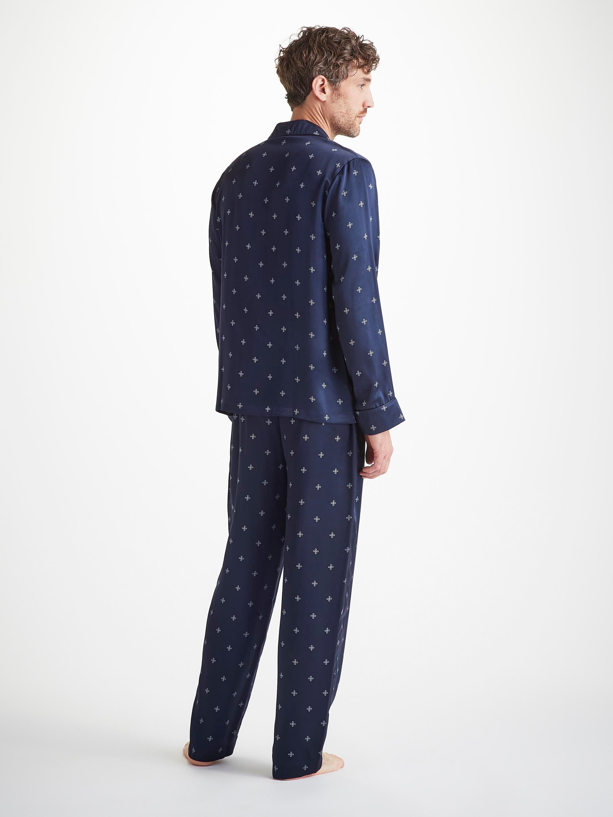 Men's Pajamas Silk Satin Navy Sailor's Knot Print - 4