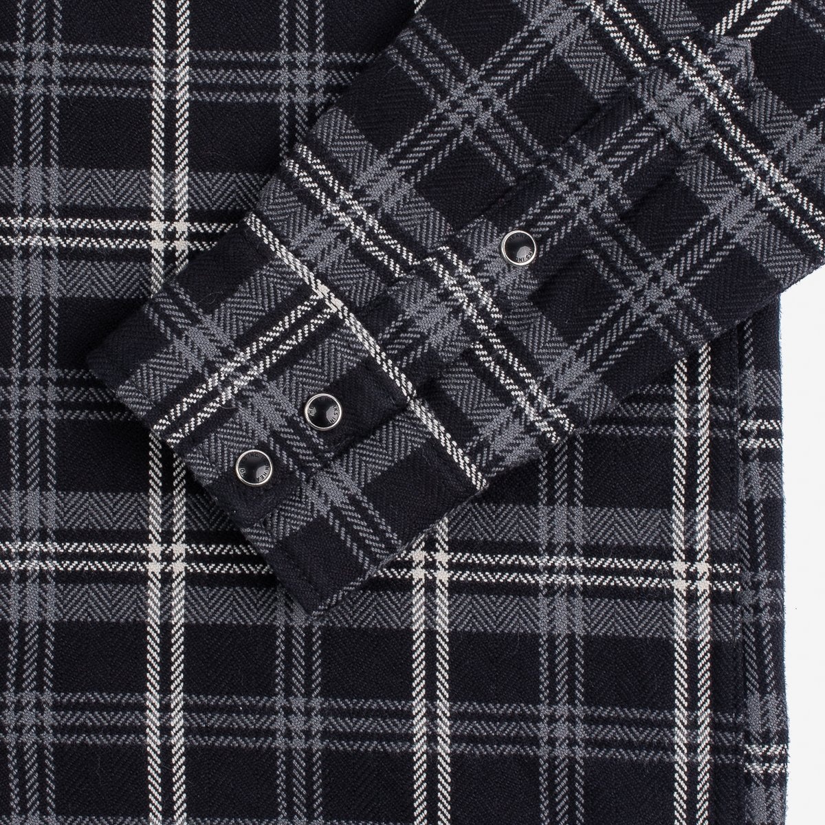 Ultra Heavy Flannel Herringbone Check Western Shirt - Black - 9