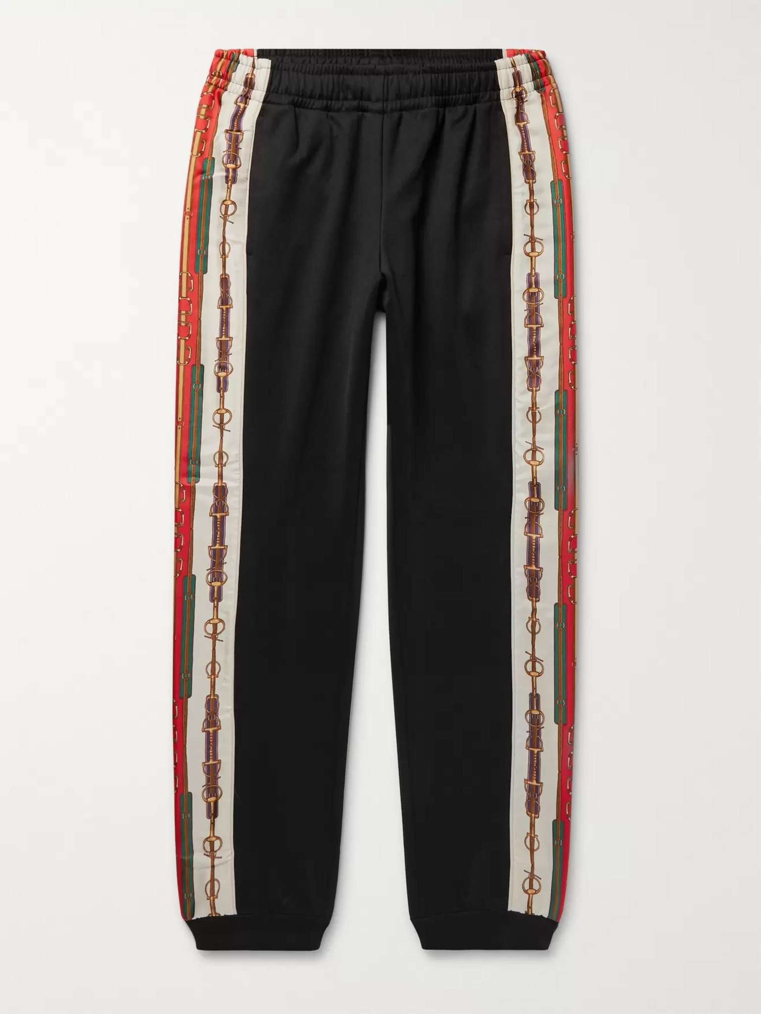 Slim-Fit Tapered Printed Silk-Trimmed Jersey Track Pants - 1