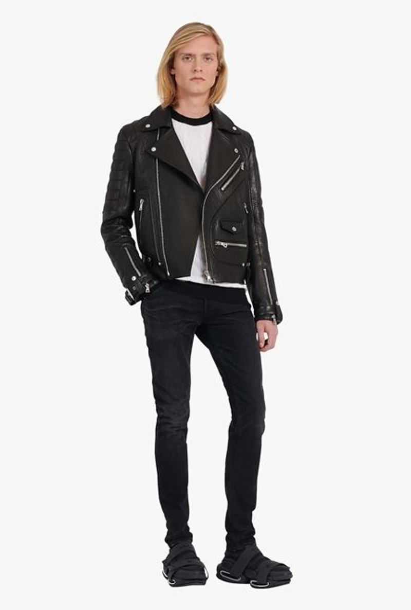 Balmain Black quilted leather biker jacket outlook