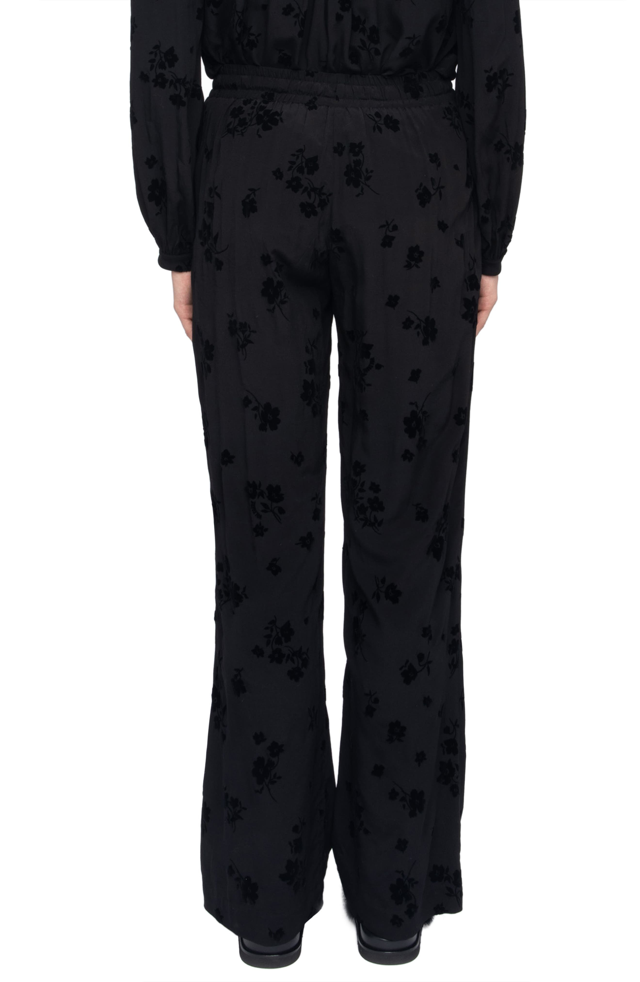 Zadig & Voltaire Poma Floral Satin Drawstring Waist Pants in Black at Nordstrom - 2