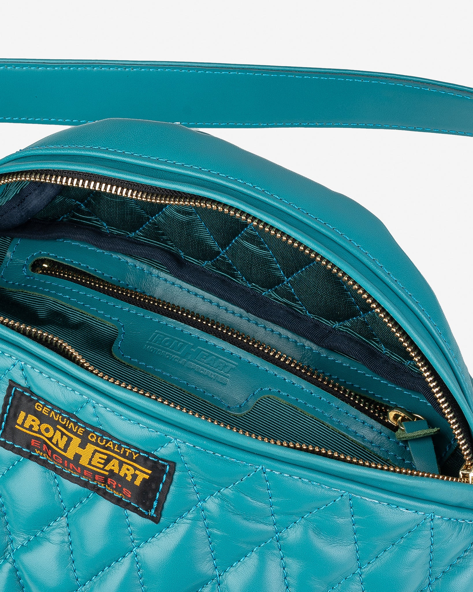 IHE-45-BLU Diamond Stitched Leather Waist Bag - Blue - 10