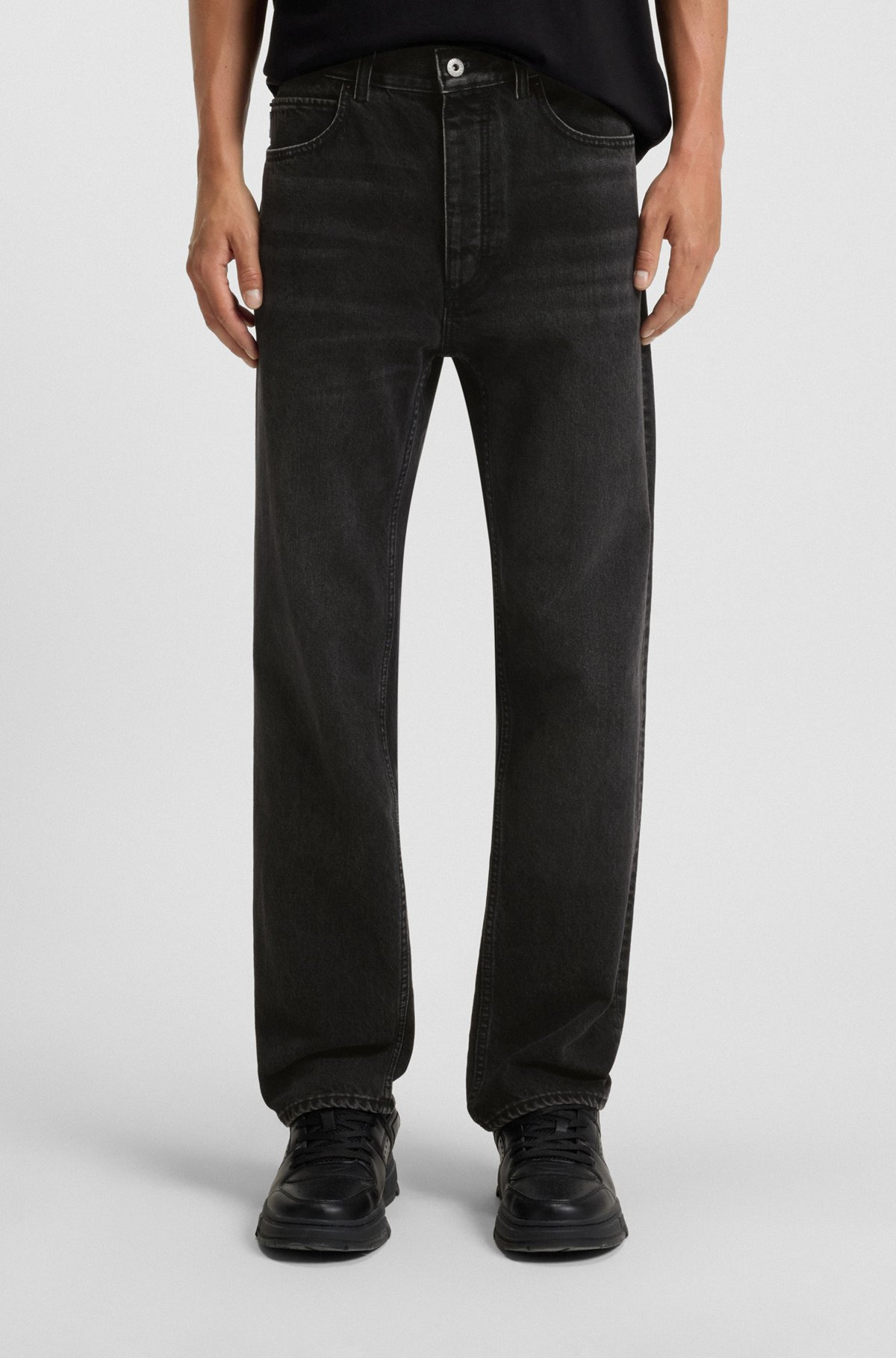 REGULAR-FIT JEANS IN BLACK WASHED DENIM - 2