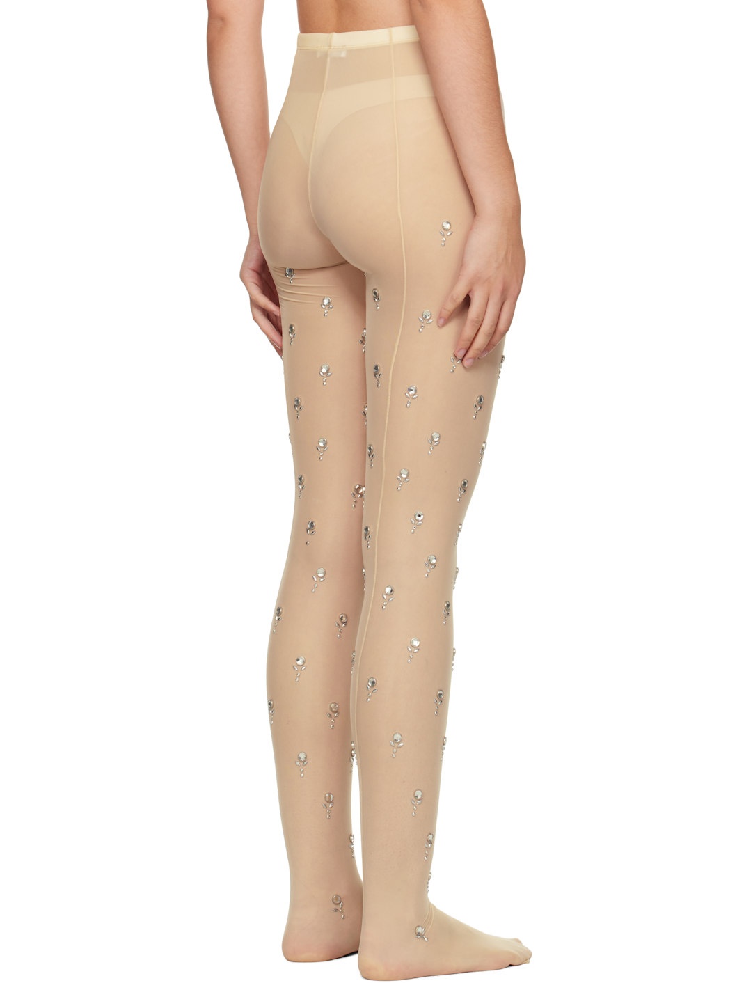 Beige Embroidered Jersey Leggings - 3