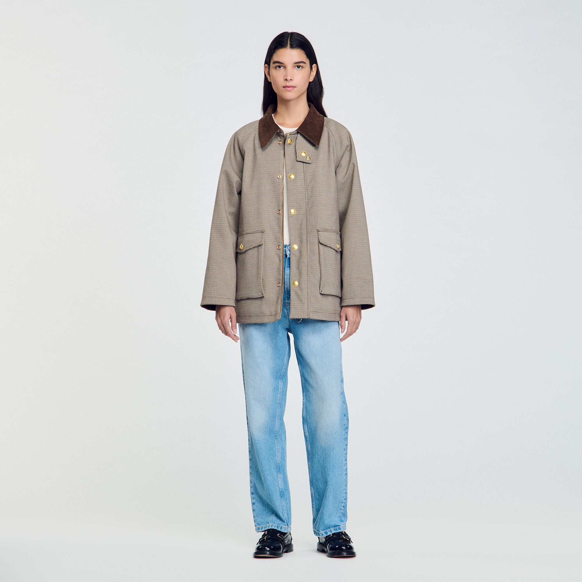 CHECK COAT WITH VELVET COLLAR - 2