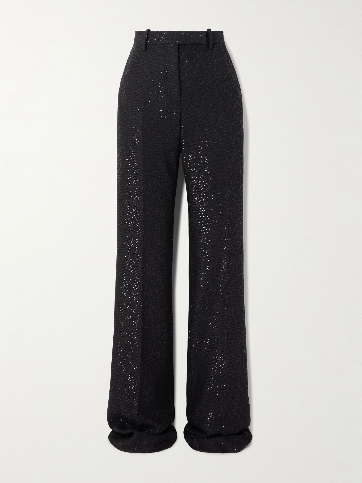 Sequin-embellished wool-blend twill straight-leg pants Black - 1