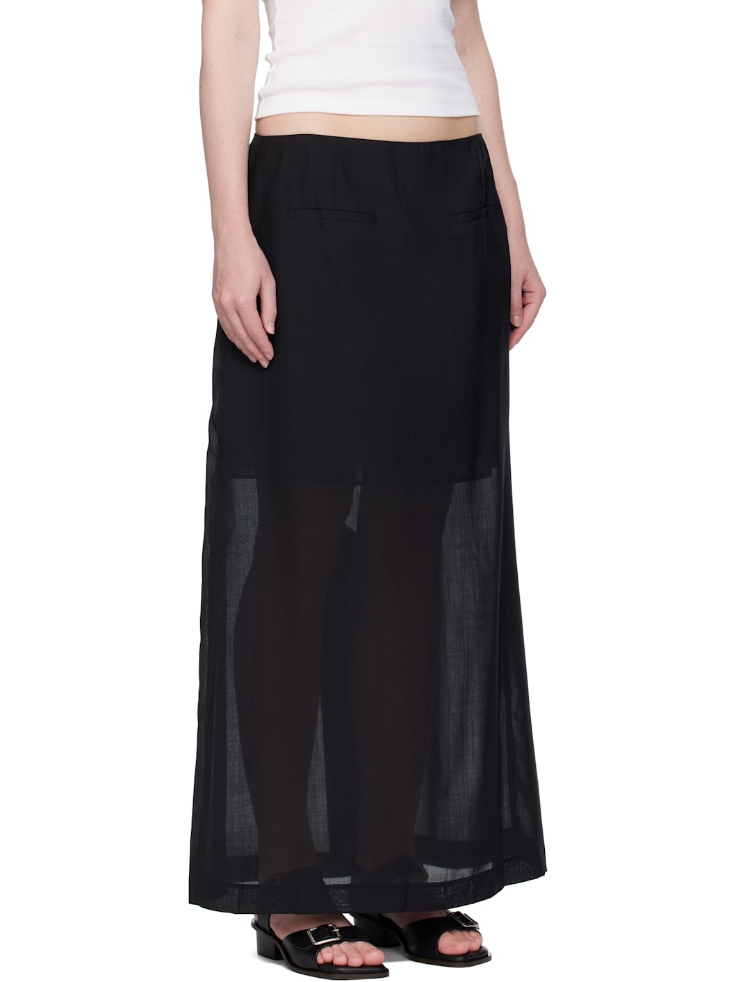 Black Sheer Long Maxi Skirt - 2