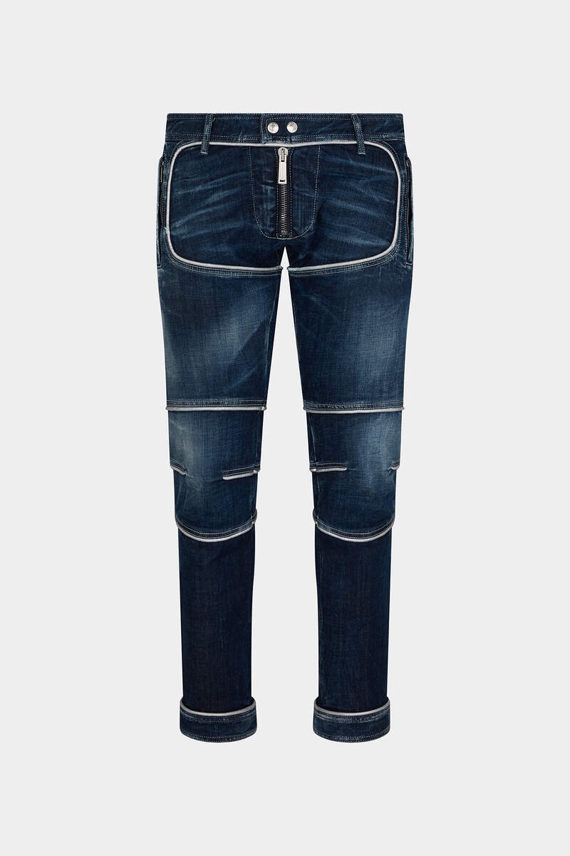 DARK EASY RIPPED WASH HERITAGE DENIM BIKER PANTS - 1